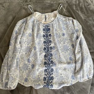 Rewind Blue Paisley Cold Shoulder Blouse
